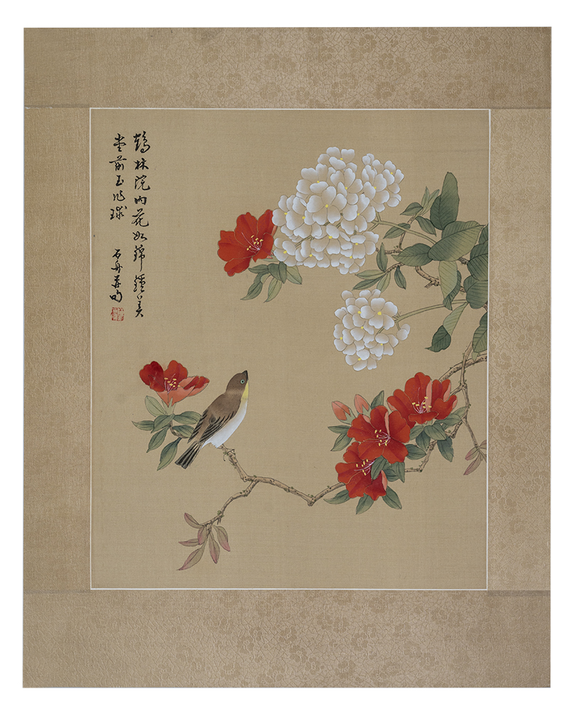 Asian watercolor painting on silk paper, Bird, 16×20