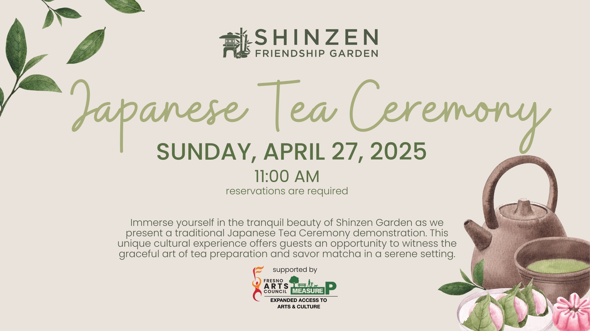 tea ceremony demonstration at shinzen garden on april 27 at 11 am