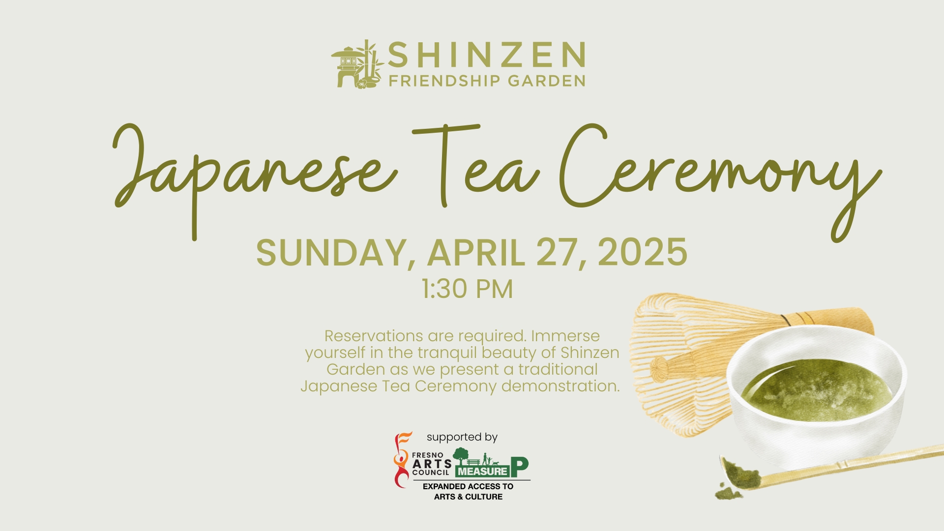 tea ceremony demo at shinzen garden on april 27 at 1:30 pm