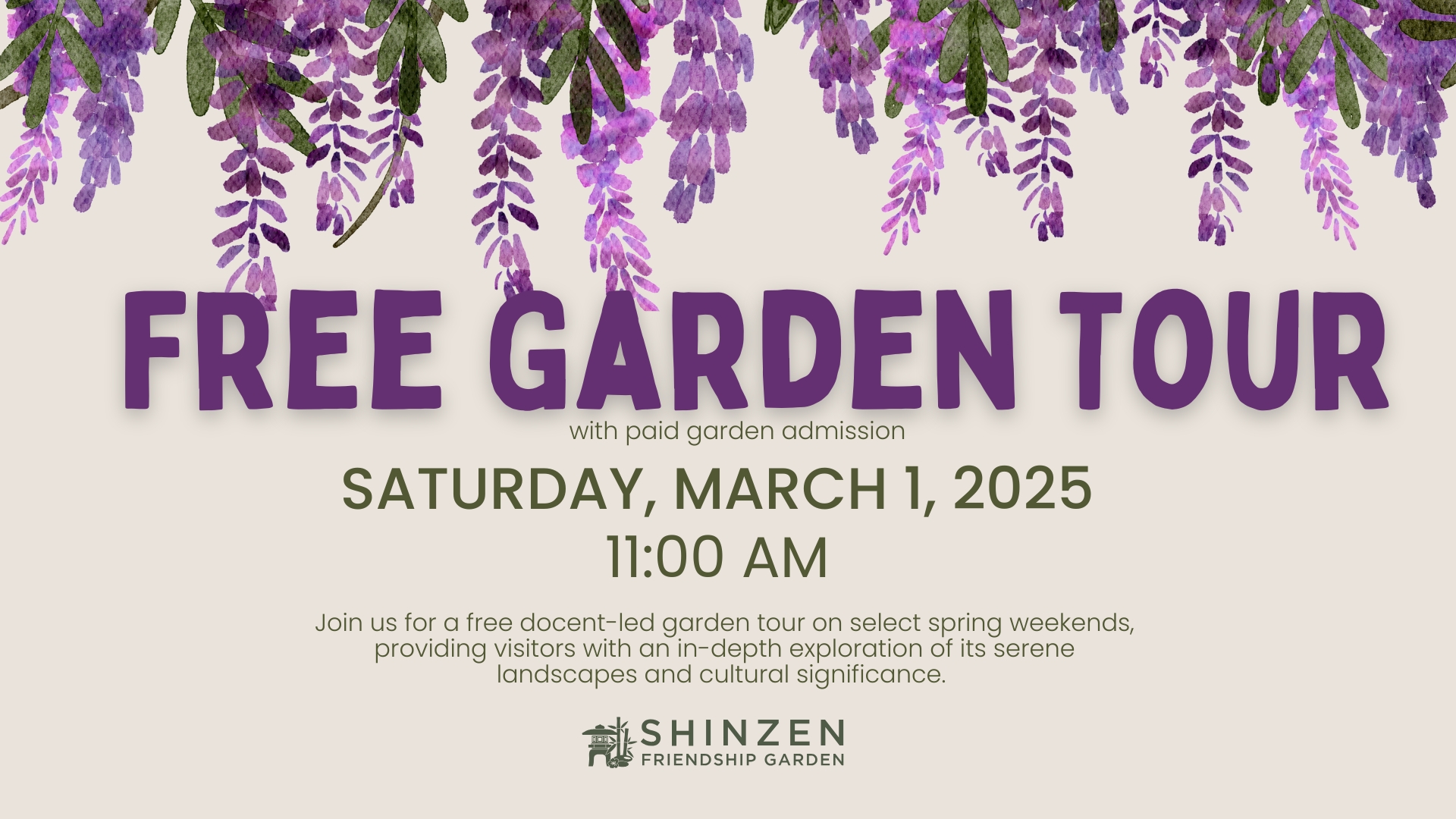 free garden tour on march 1 2025 at shinzen garden