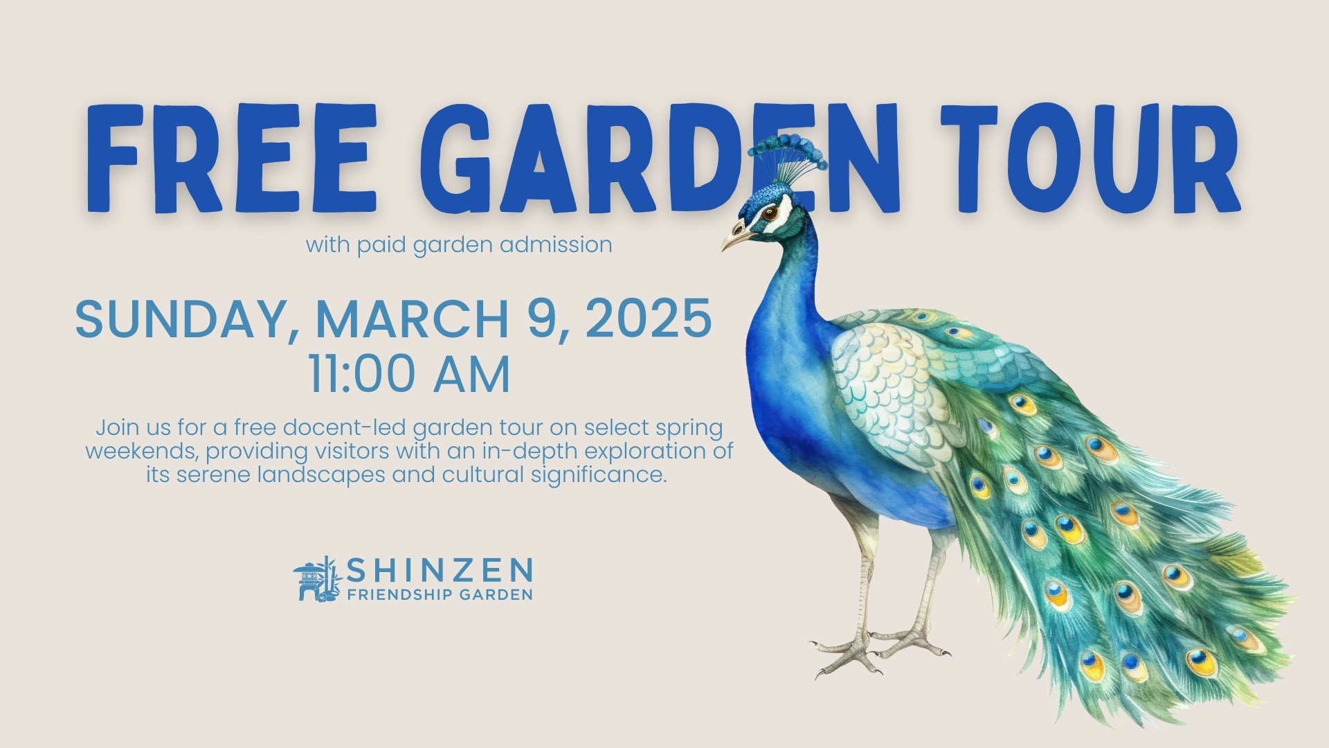 free garden tour at shinzen garden on march 9